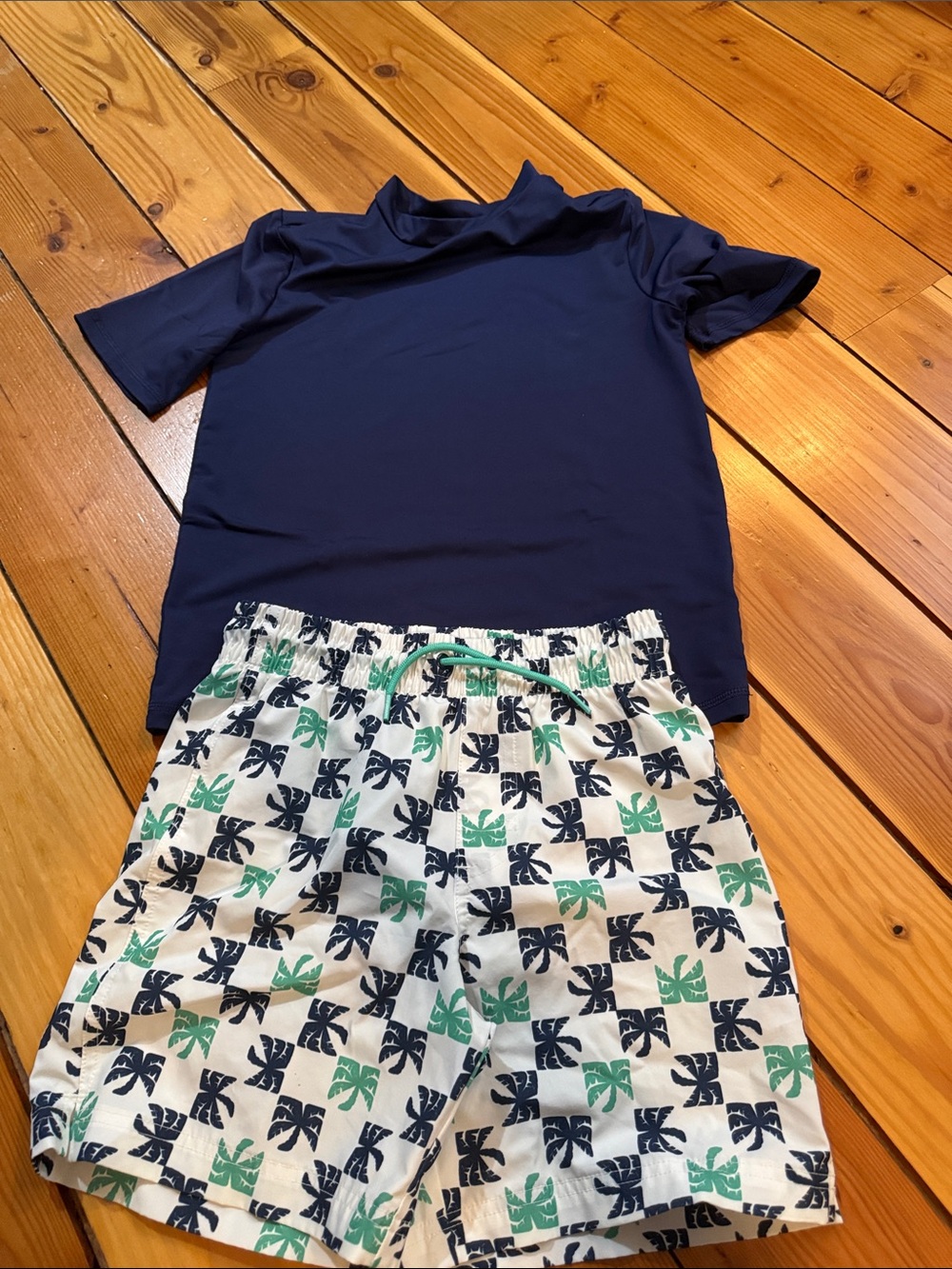 Old Navy Navy and White Swim Shorts with Mint Leaf Print